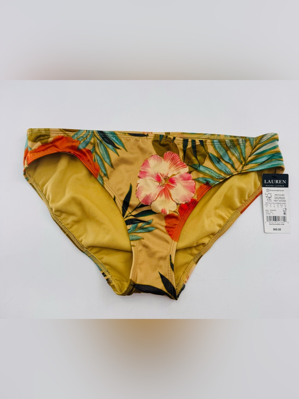 Bikini Bottoms Lauren Ralph Lauren Tropical Hipster Hi Cut Size 10 NEW Swim Pool